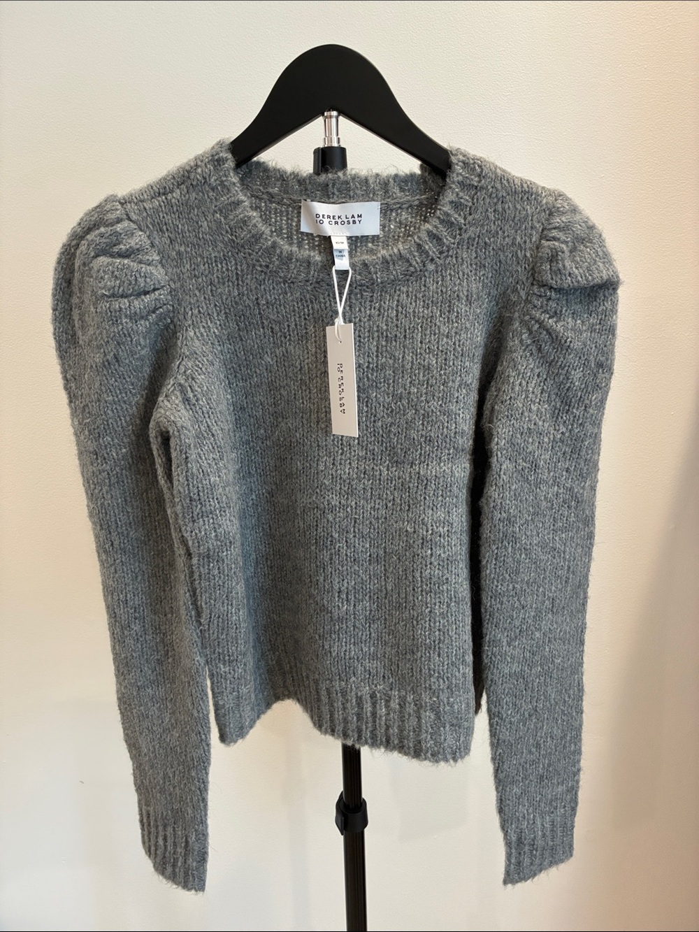 10 Crosby Derek Lam Gray Puff-Sleeve Crewneck Sweater